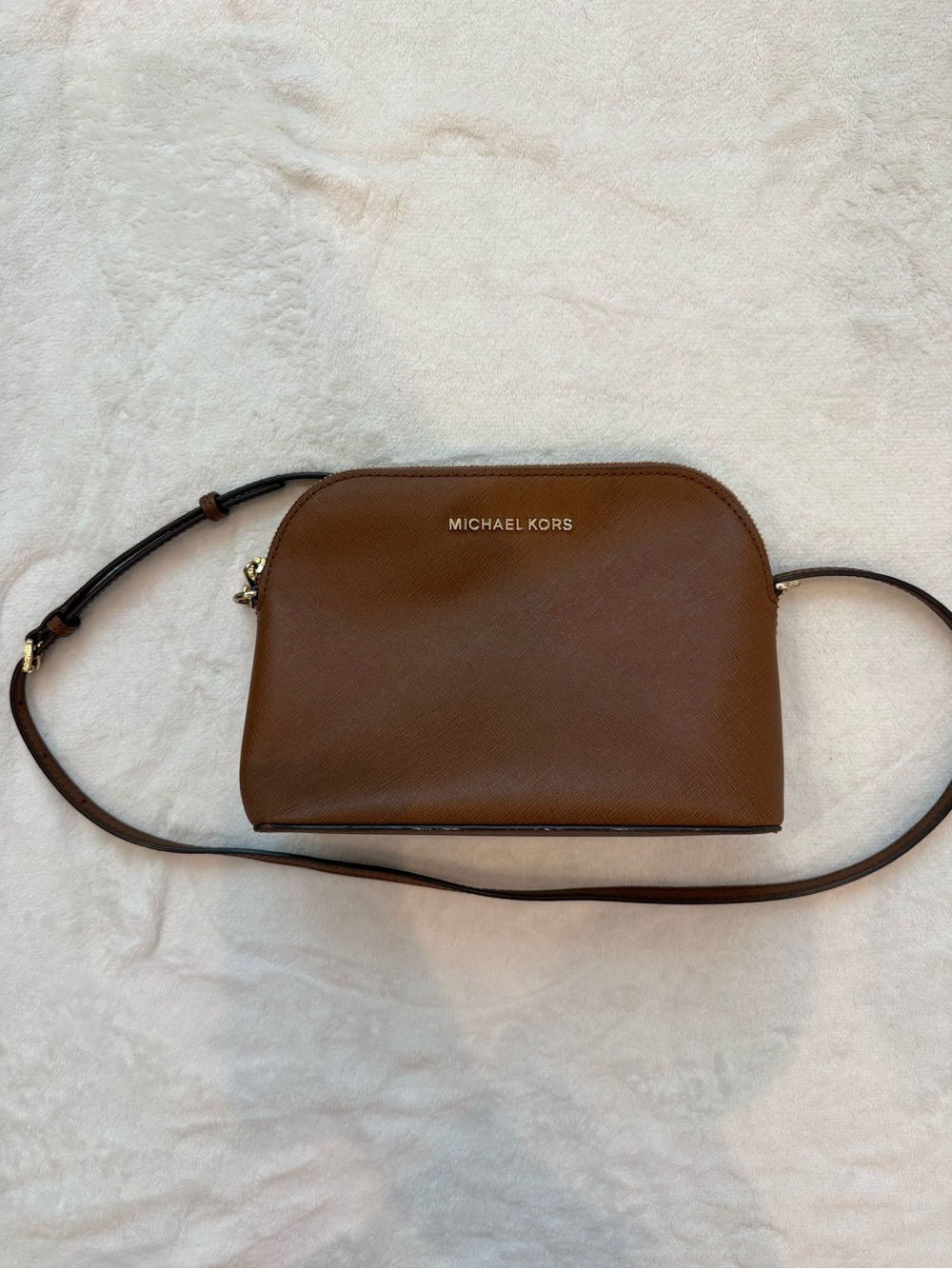 Michael Kors Brown Saffiano Crossbody with Gold Logo